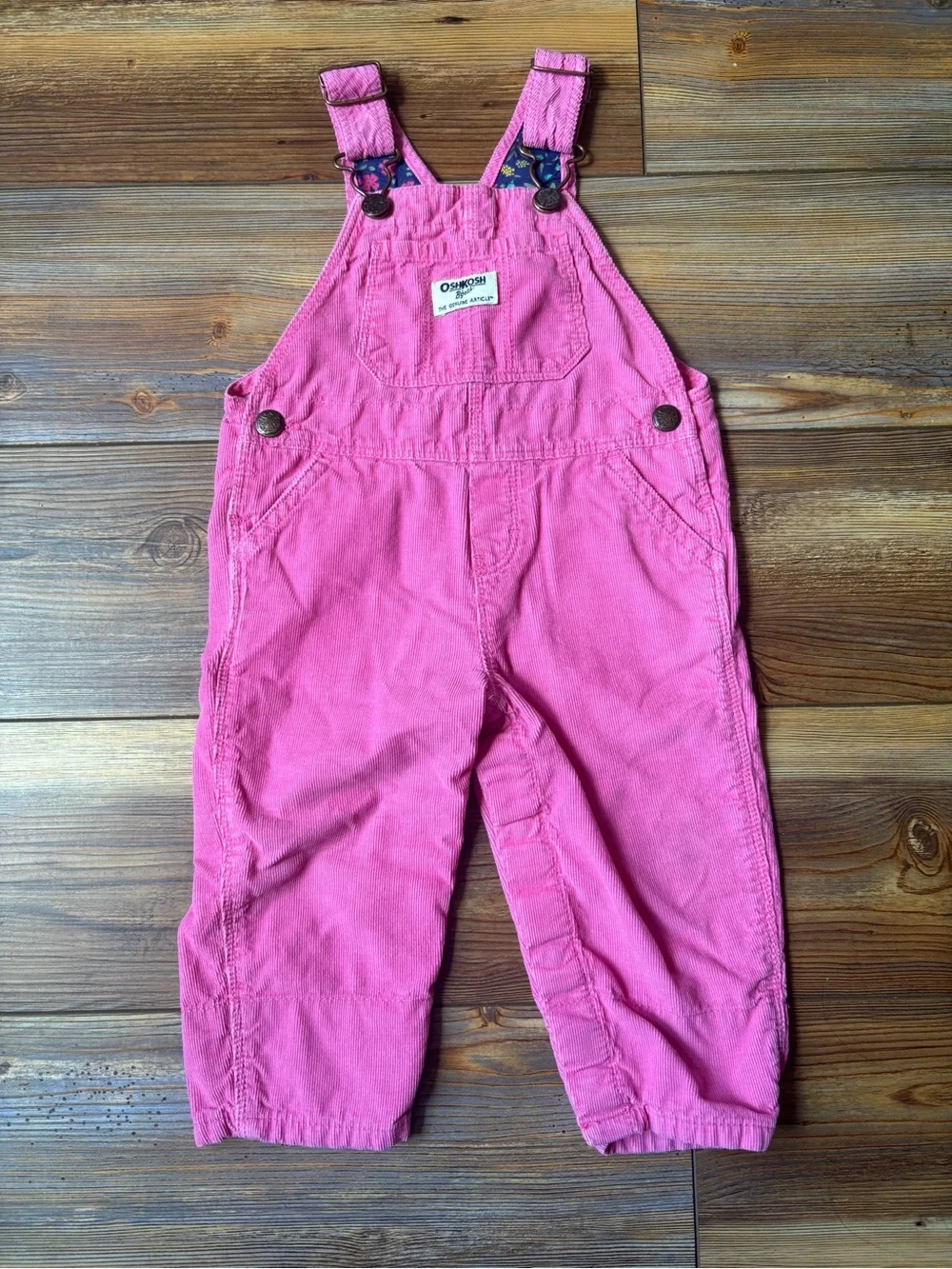 OshKosh B'gosh Bright Pink Corduroy Floral Cuff Overalls